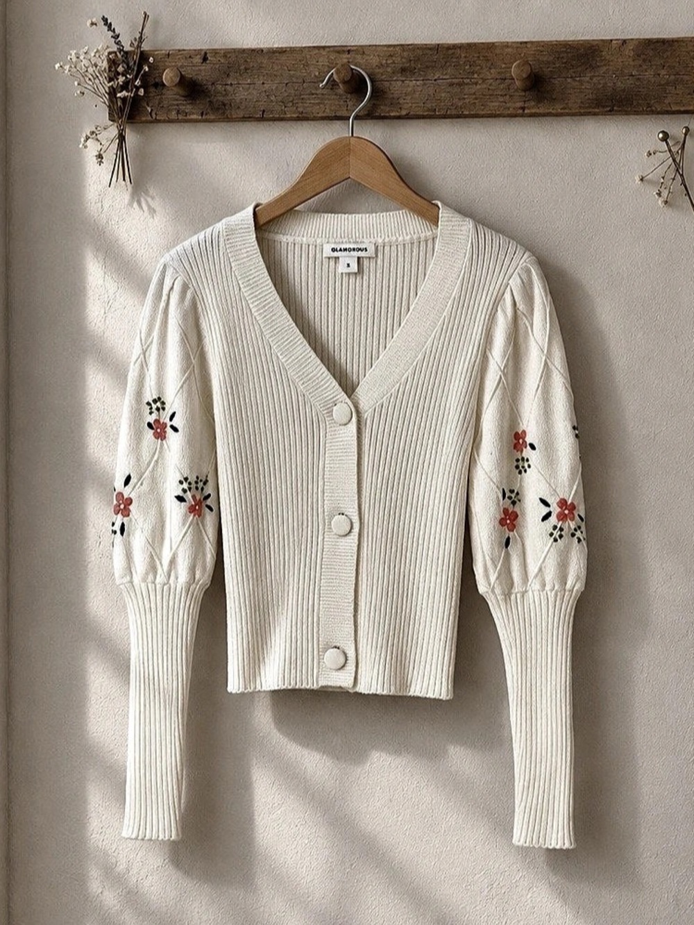 Glamorous Floral Cotton Cardigan Size Medium Like New PtP 15 L 20